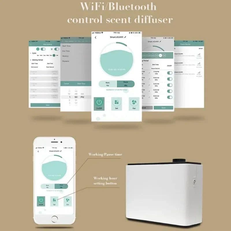 image-1000ML Fragrance Diffuser WIFI Bluetooth Smart Scent Air Machine For Home Hotel Spa HVAC Aroma Diffuser Cover Up to 4000m³ Black