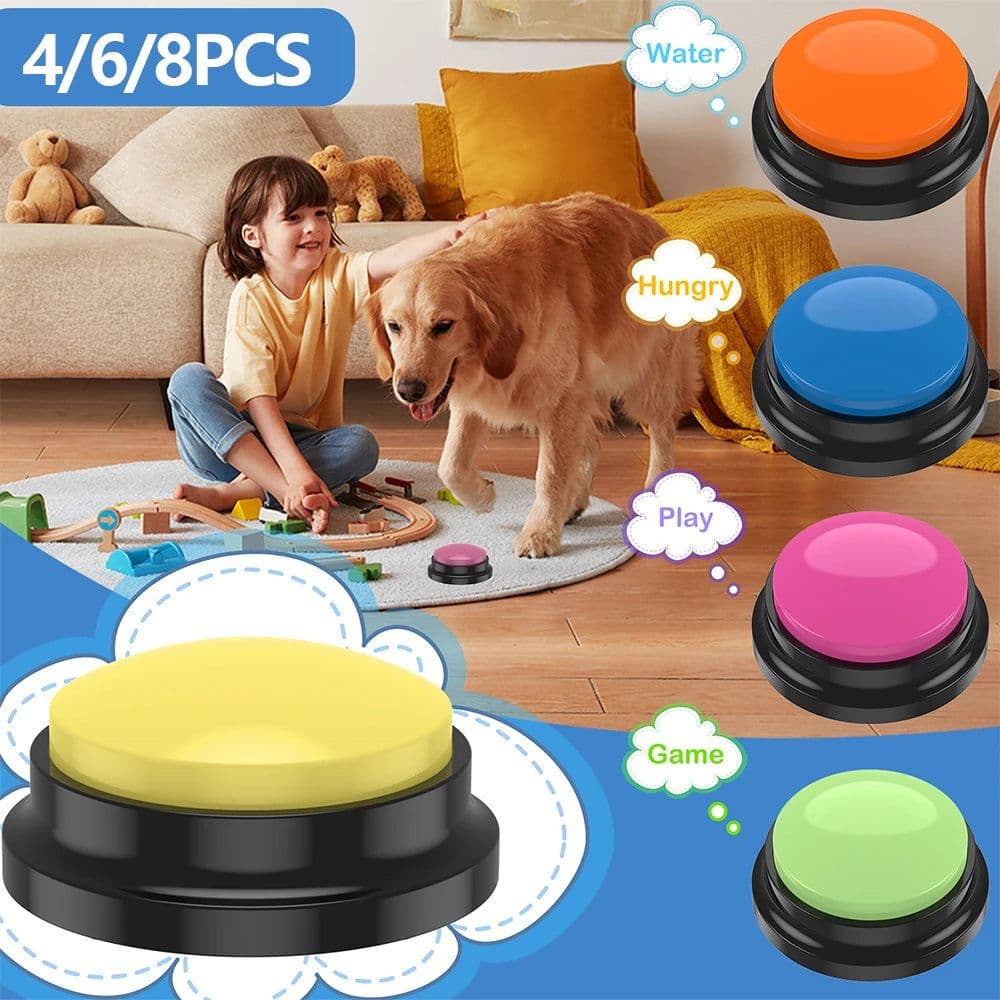 image-4/6/8Pcs Dog Talking Button Recordable Pet Training Buttons Clear Recording Dog Communication Colorful Button Battery Powered