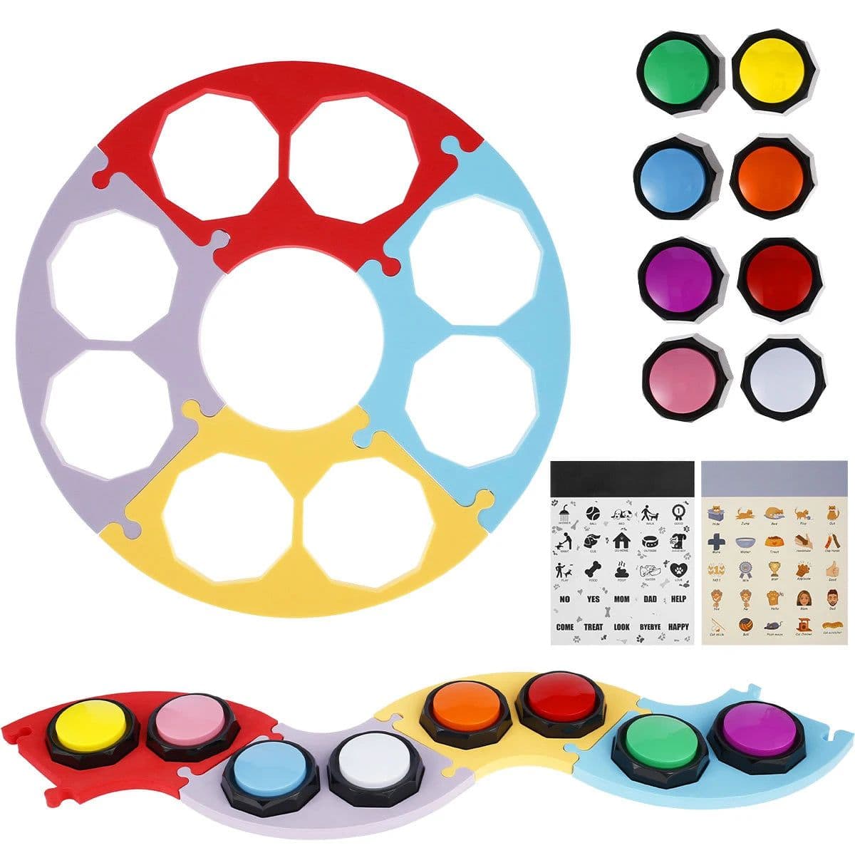 image-4/6/8Pcs Dog Talking Button Recordable Pet Training Buttons Clear Recording Dog Communication Colorful Button Battery Powered
