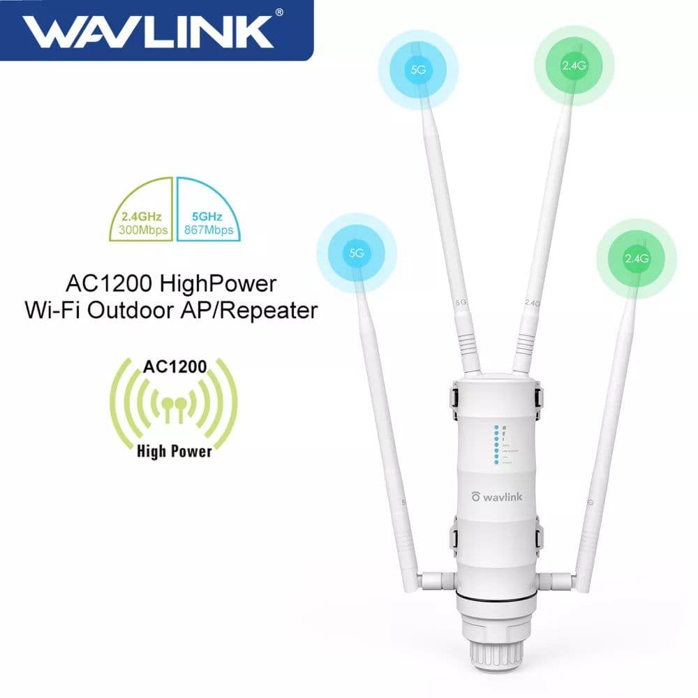 image-Wavlink Outdoor WiFi Range Extender Wireless Access Point Dual Band 2.4G+5Ghz High Power Wifi Router/Repeater Signal Booster POE