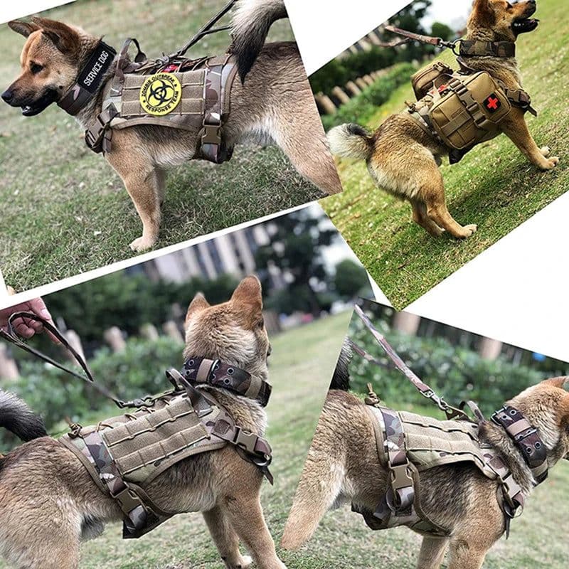 image-Tactical Dog Harness Military Training K9 Padded Quick Release Vest Pet Training Dog Harness For Set Small Medium Large Dogs
