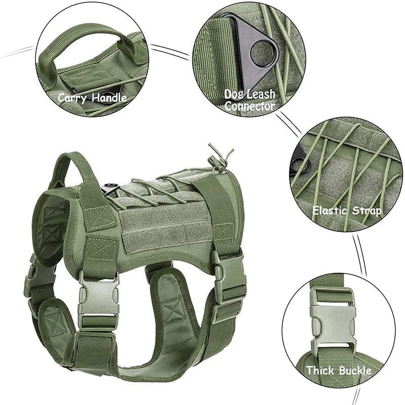 image-Tactical Dog Harness Military Training K9 Padded Quick Release Vest Pet Training Dog Harness For Set Small Medium Large Dogs