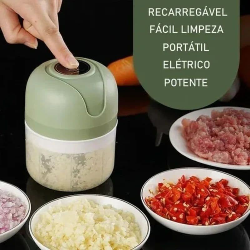 image-Mini Processador Elétrico de Alimentos Portátil com 3 lâminas de aço inox USB 250 ml Bivolt