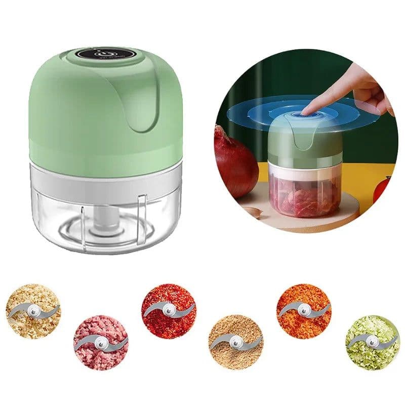 image-Mini Processador Elétrico de Alimentos Portátil com 3 lâminas de aço inox USB 250 ml Bivolt