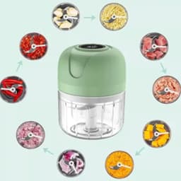 image-Mini Processador Elétrico de Alimentos Portátil com 3 lâminas de aço inox USB 250 ml Bivolt
