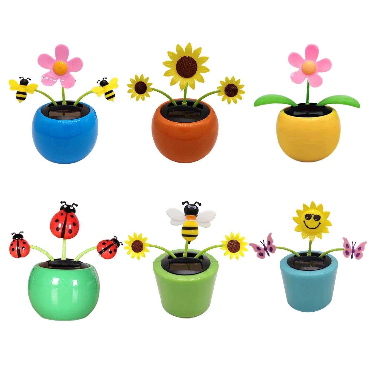 image-Solar Powered Dancing Flowers Swinging Toys Funny Electric Auto-swinging Shaking Head Car Decoration Ornaments Kids Holiday Gift
