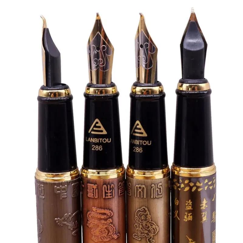 image-Fountain Pen Wholesale Holy Glyph Bend Relief Calligraphy Art Pen Calligraphy Pen The Gifts Were Two Nib Extra Two Pen Tips
