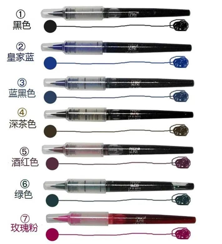 image-ZIG Cocoiro Lettering Pens Kuretake LP-R-030S Extra Fine Letter Calligraphy Pen Ink Refill Cartridge 12 Colors Japan