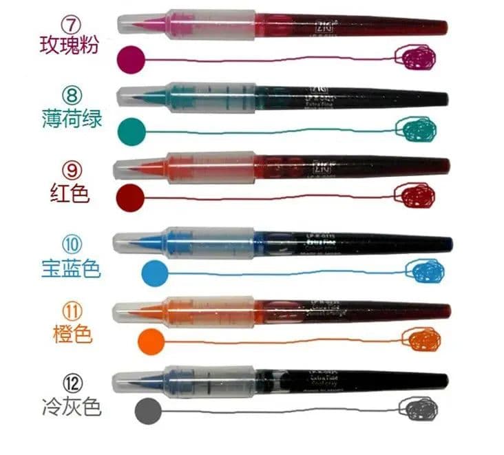 image-ZIG Cocoiro Lettering Pens Kuretake LP-R-030S Extra Fine Letter Calligraphy Pen Ink Refill Cartridge 12 Colors Japan