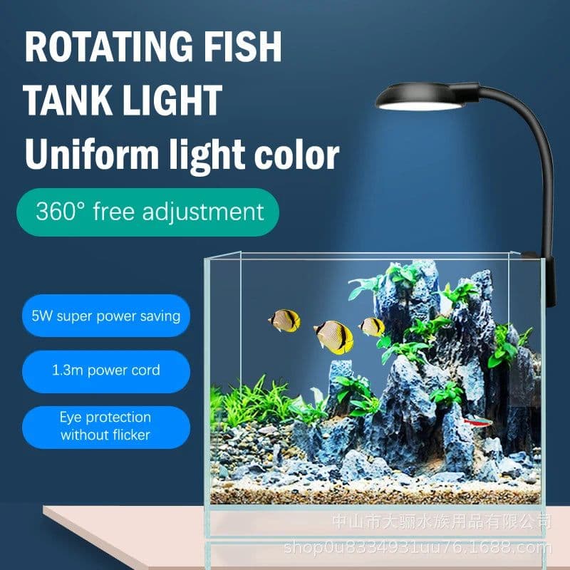 image-5W USB Plugs Fish Tanks Clip-on Light Clamp Aquarium Lights LED Beads White And Blue Lights 360-Degree Rotations