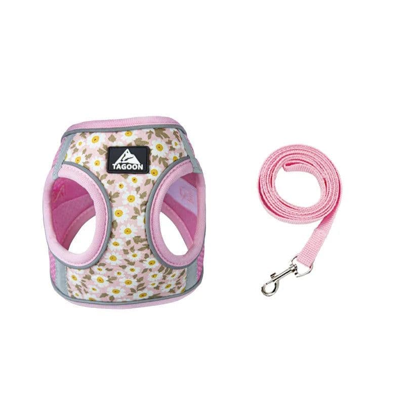 image-Dog Harness Vest and Leash Set Dog Clothing Small Dog Reflective Breathable Adjustable Outdoor Walking Chest Strap Pet Supplies