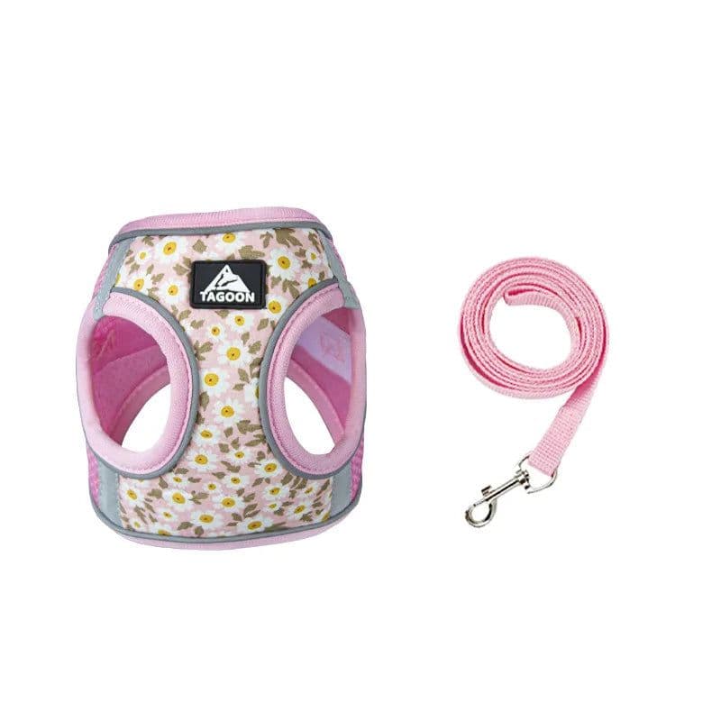 image-Dog Harness Vest and Leash Set Dog Clothing Small Dog Reflective Breathable Adjustable Outdoor Walking Chest Strap Pet Supplies