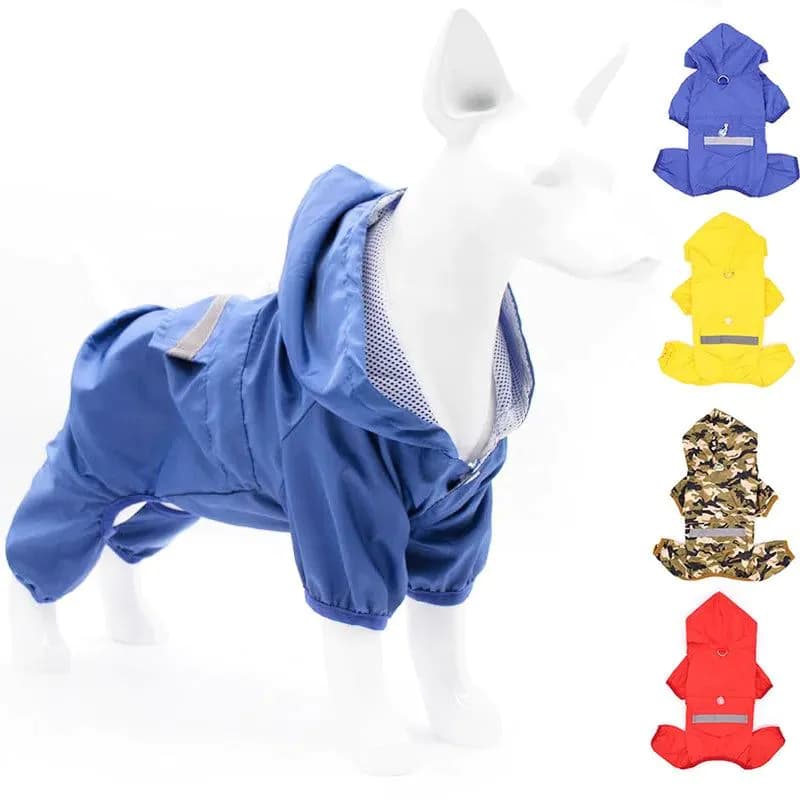 image-Outdoor Waterproof Hooded Dog Raincoat Fashionable Simple Solid Pet Clothing Four-legged Camouflage Small Dog Costume Rain Coat