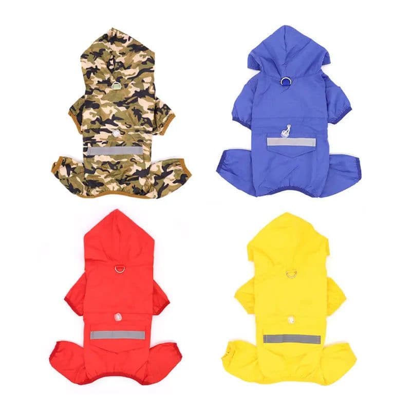 image-Outdoor Waterproof Hooded Dog Raincoat Fashionable Simple Solid Pet Clothing Four-legged Camouflage Small Dog Costume Rain Coat
