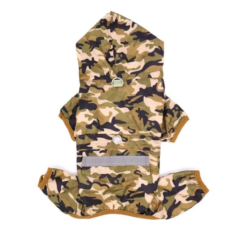 image-Outdoor Waterproof Hooded Dog Raincoat Fashionable Simple Solid Pet Clothing Four-legged Camouflage Small Dog Costume Rain Coat