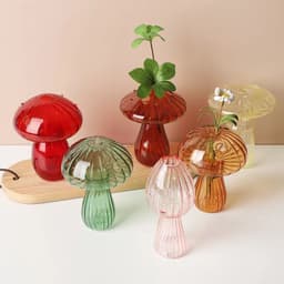 image-Transparent Jelly Color Mushroom Glass Vase Aromatherapy Bottle Home Small Vase Hydroponic Flower Pot Simple Table Decoration