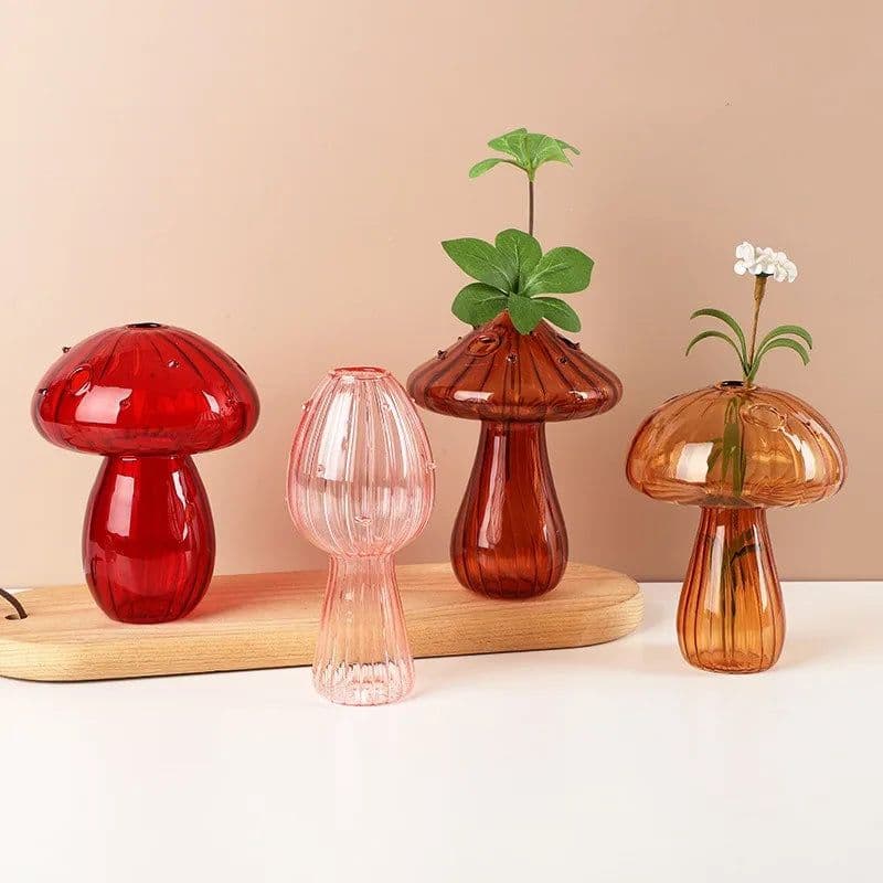 image-Transparent Jelly Color Mushroom Glass Vase Aromatherapy Bottle Home Small Vase Hydroponic Flower Pot Simple Table Decoration