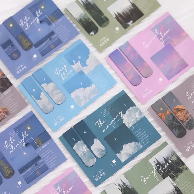 image-2 PCS Misty Fantasy Clouds Sea Forest Landscape Magnetic Bookmark for Pages Books Readers