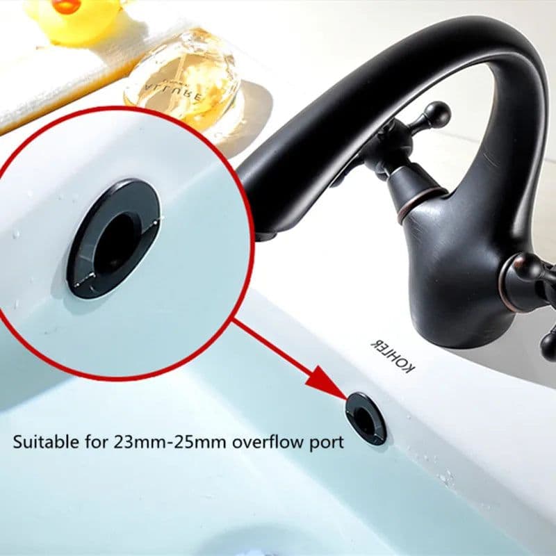 image-Bathroom Black/Gold/Silver Sink Round Hole Overflow Cover Basin Ceramic Pots Overflow Covers Kitchen Sink Bathroom Accessories