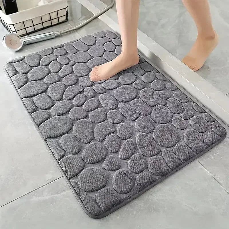 image-3D Non Slip Bathroom Mat Cobblestone Embossed Bath Mats Absorbent Doormat Carpet Door Floor Mats Machine Washable Quick Drying