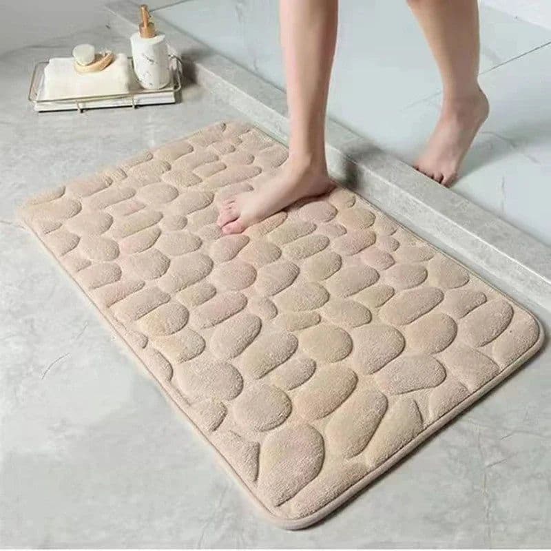 image-3D Non Slip Bathroom Mat Cobblestone Embossed Bath Mats Absorbent Doormat Carpet Door Floor Mats Machine Washable Quick Drying