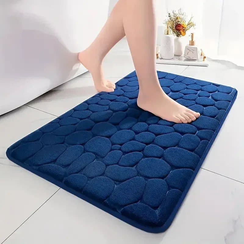 image-3D Non Slip Bathroom Mat Cobblestone Embossed Bath Mats Absorbent Doormat Carpet Door Floor Mats Machine Washable Quick Drying