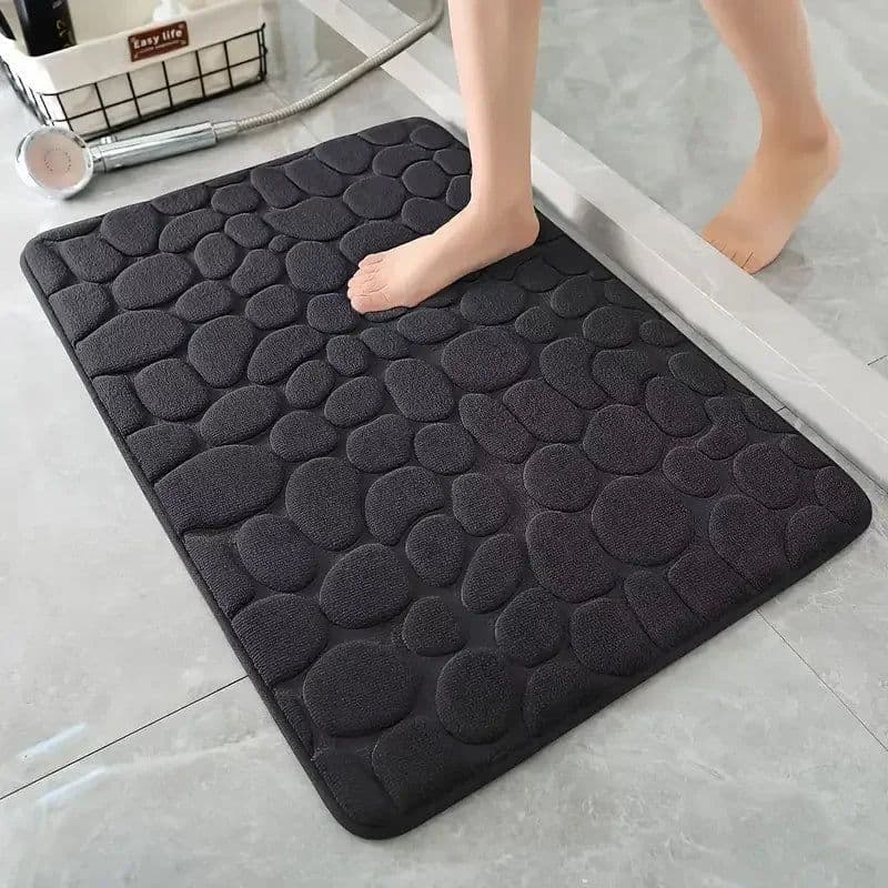 image-3D Non Slip Bathroom Mat Cobblestone Embossed Bath Mats Absorbent Doormat Carpet Door Floor Mats Machine Washable Quick Drying