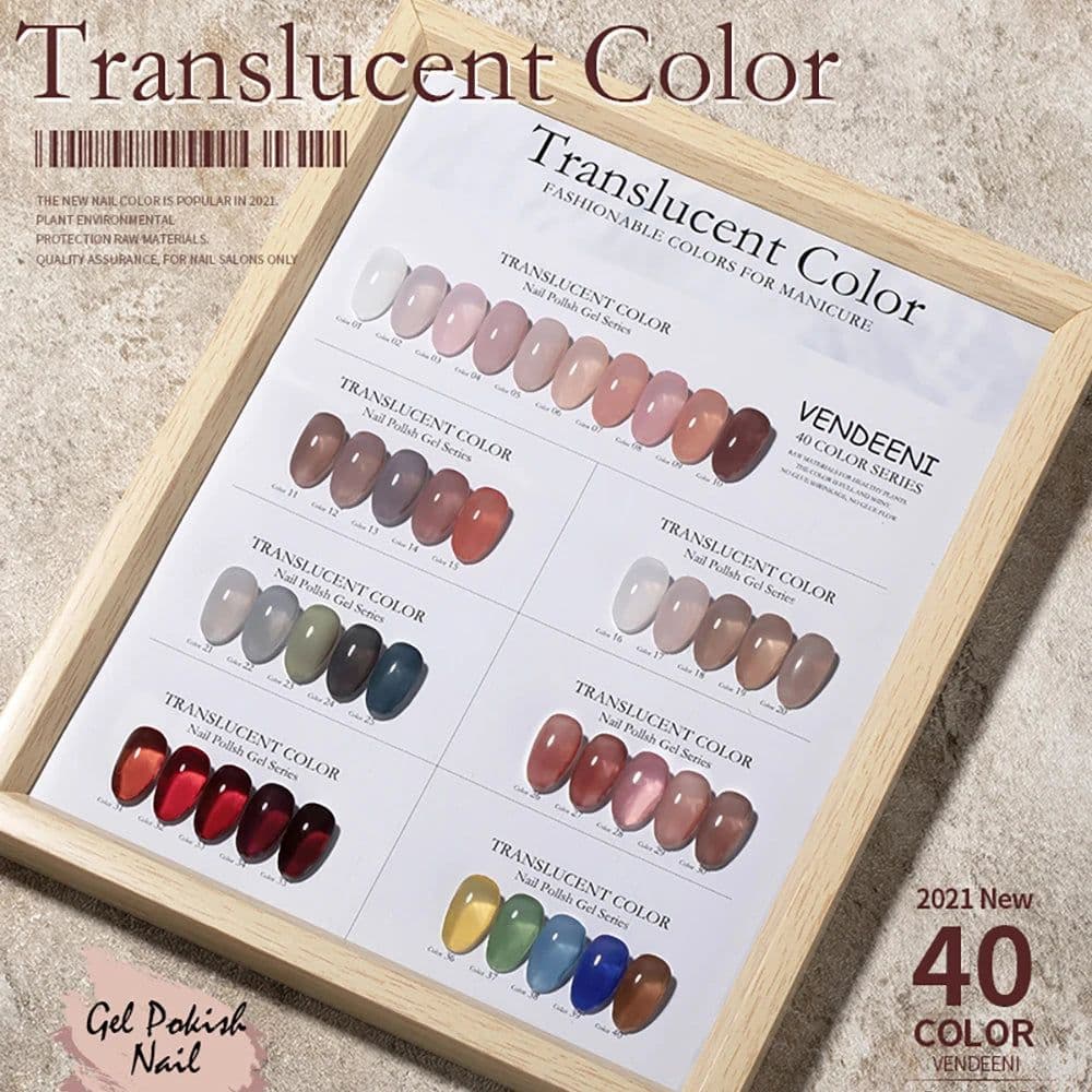 image-Vendeeni 40 Colors Translucent Gel Nail Polish Nude Pink Skin Tone Nail Art Gel Polish Lacquer UV Soak Off Gel Varnish 15ml