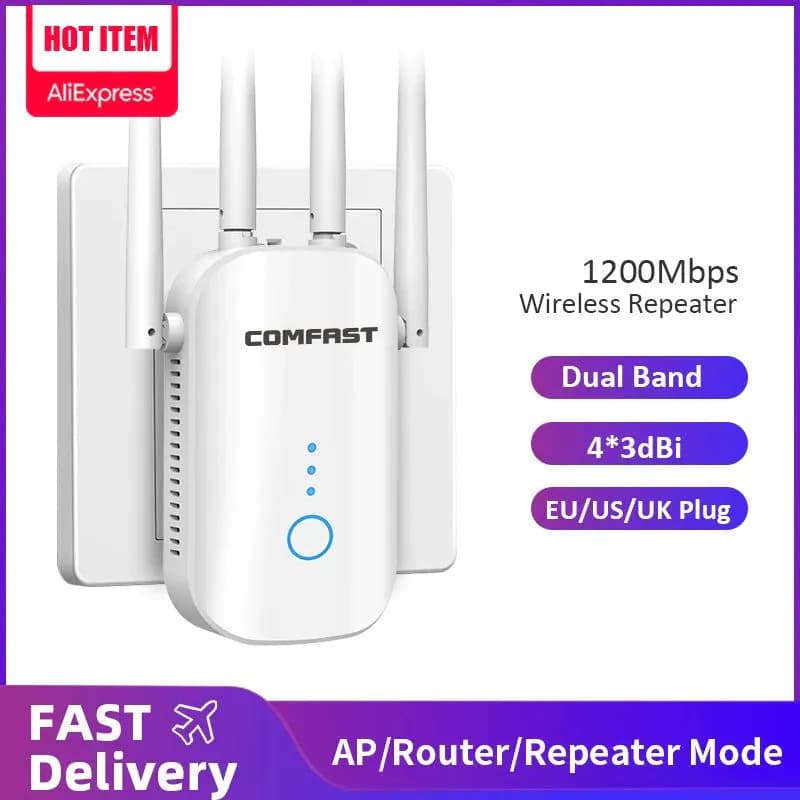 image-1200Mbps Dual Band 2.4G&5GHz WiFi Extender 802.11AC WiFi Repeater Powerful Wireless Router/AP AC1200 Wlan Wi Fi Range Amplifier