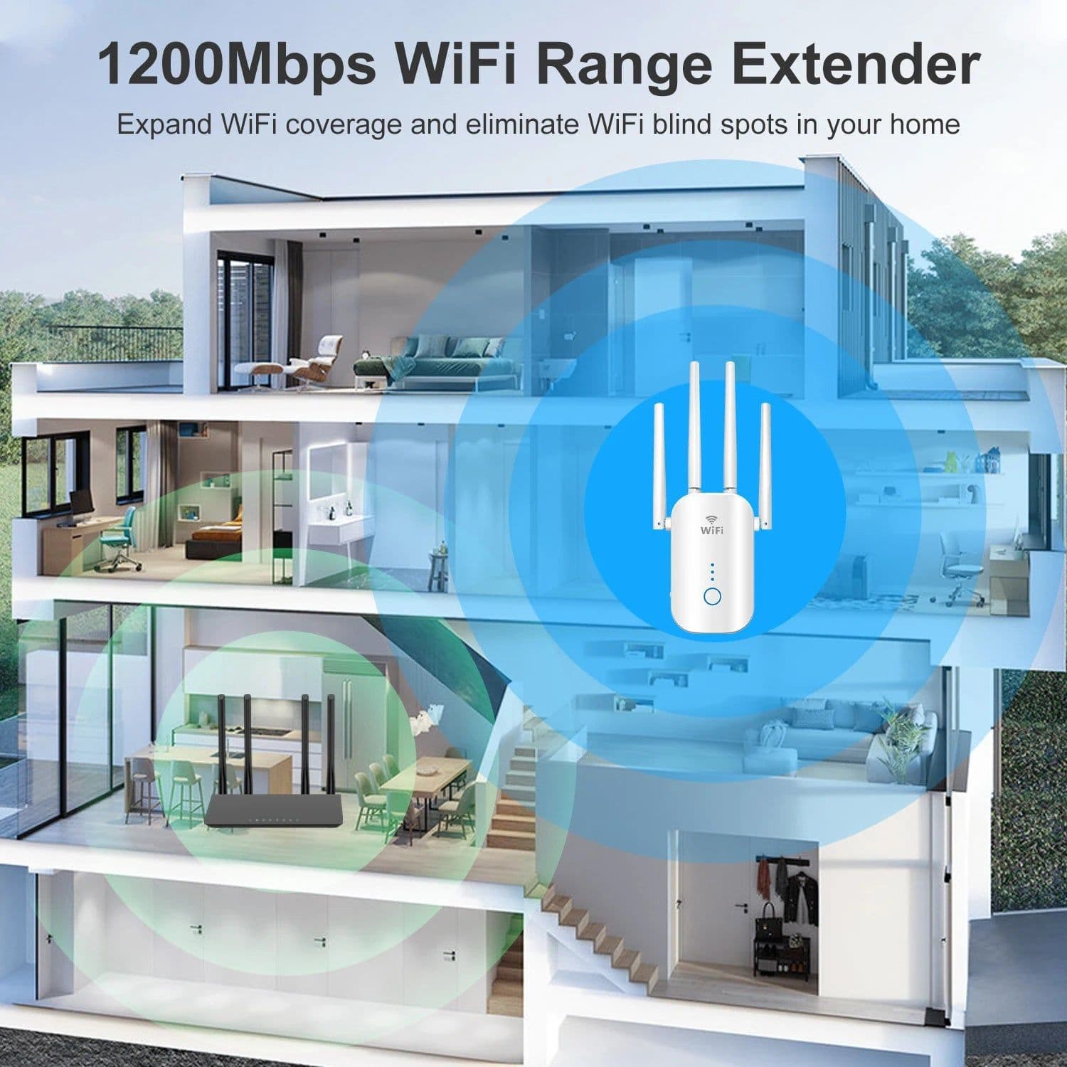 image-1200Mbps Dual Band 2.4G&5GHz WiFi Extender 802.11AC WiFi Repeater Powerful Wireless Router/AP AC1200 Wlan Wi Fi Range Amplifier