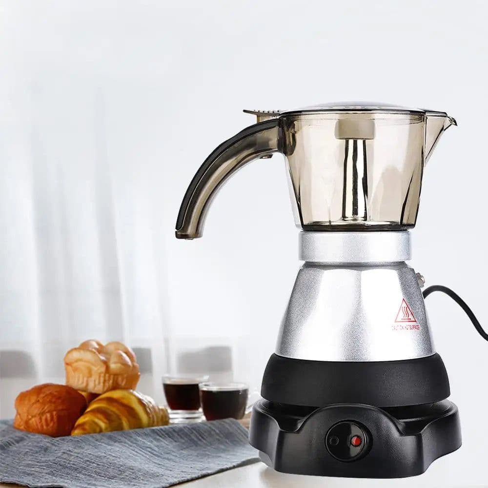image-3 to 6 Cup Maker Electric Italian Coffee Top Moka Pot Percolators Tool Filter Cartridge EU Plug Aluminium 220V
