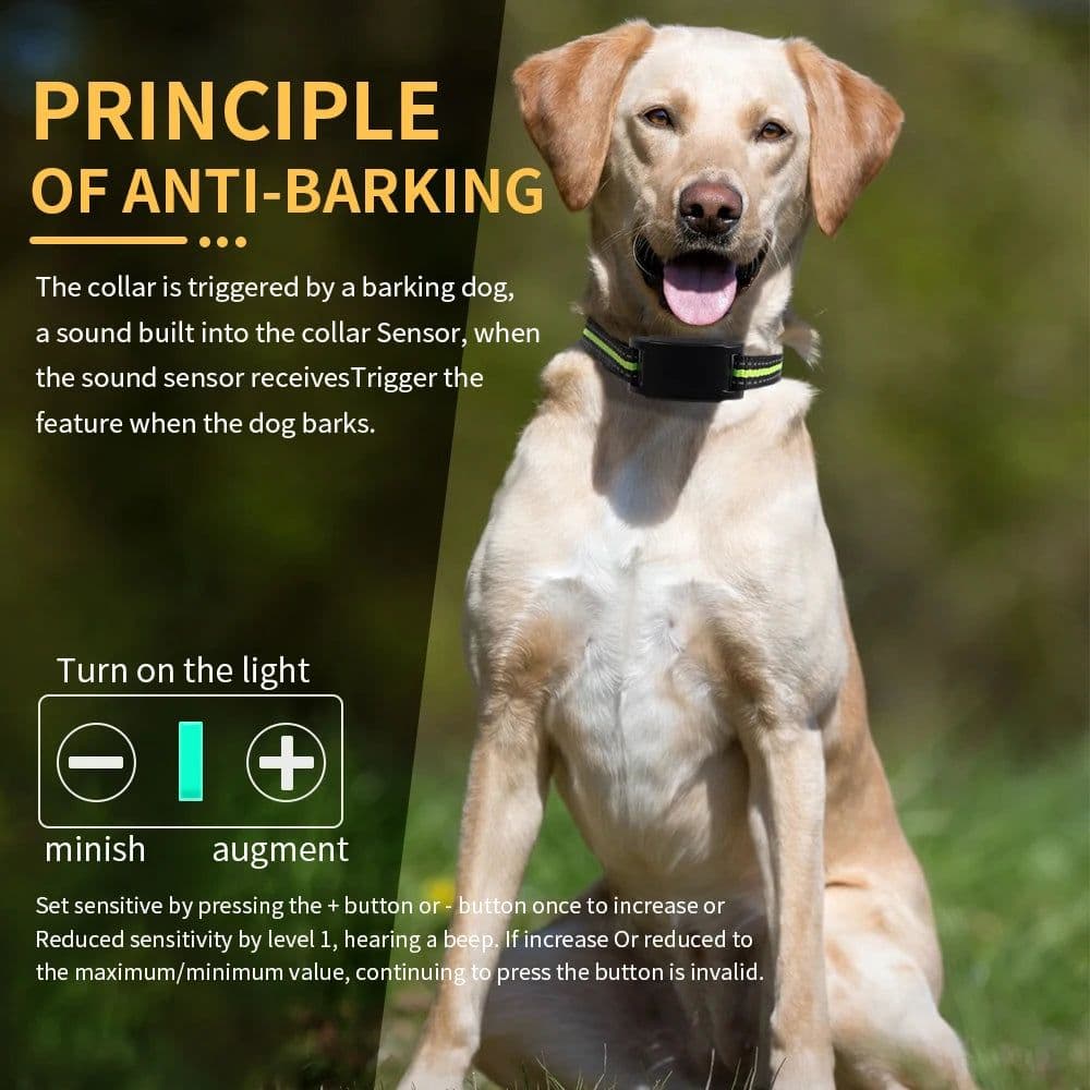 image-USB Rechargeable Dog Training Collars Auto Anti-Bark Collar Safety Static Shock 7 Sensitivity Level Nylon Collar Pet Supplies