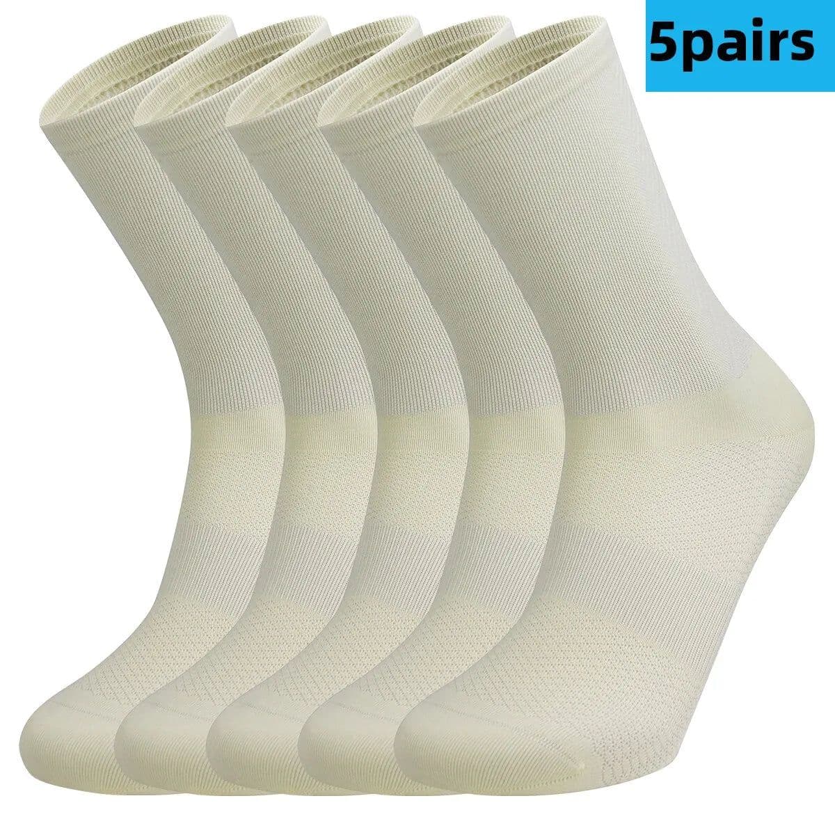 image-5 Pairs Cycling Socks Men Women Breathable Crew Bike Running Socks Fashion Compression Climbing Travelling Walking Hiking Socks