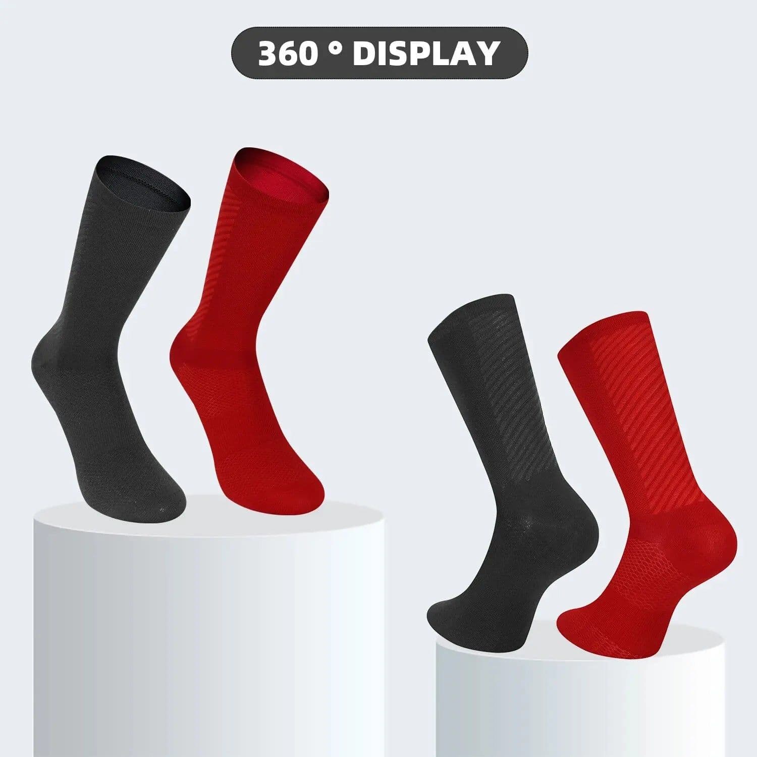 image-5 Pairs Cycling Socks Men Women Breathable Crew Bike Running Socks Fashion Compression Climbing Travelling Walking Hiking Socks