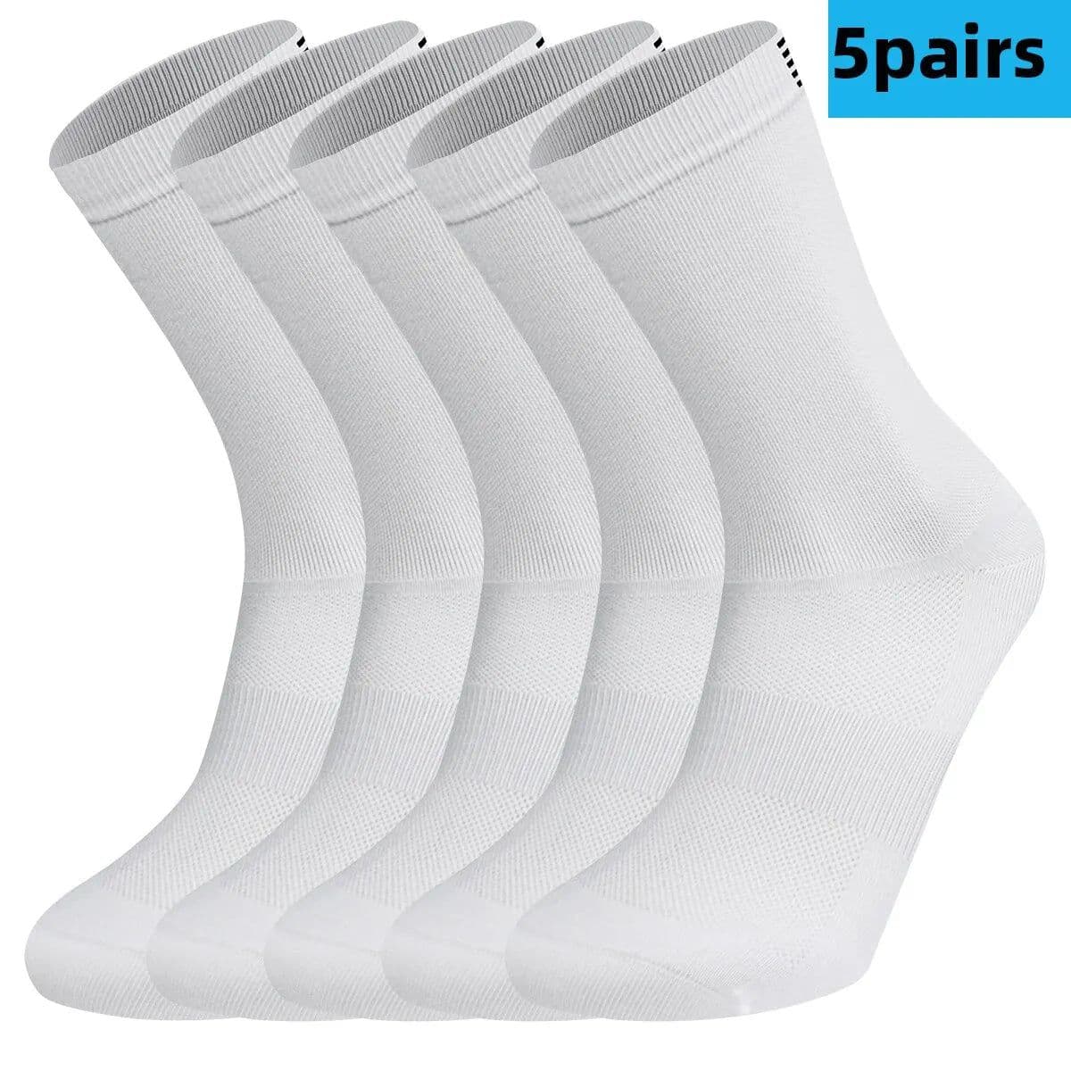 image-5 Pairs Cycling Socks Men Women Breathable Crew Bike Running Socks Fashion Compression Climbing Travelling Walking Hiking Socks
