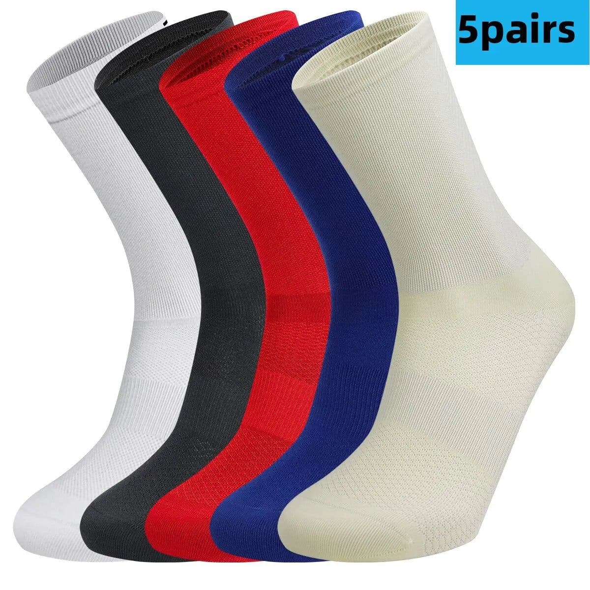 image-5 Pairs Cycling Socks Men Women Breathable Crew Bike Running Socks Fashion Compression Climbing Travelling Walking Hiking Socks