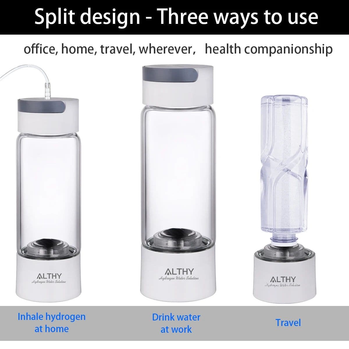 image-ALTHY Hydrogen Rich Water Generator Bottle - Glass Cupbody - DuPont SPE & PEM Dual Chamber Maker Ionizer - H2 Inhalation Device