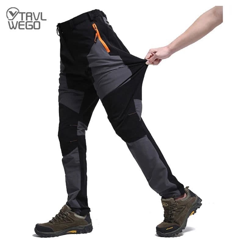 image-TRVLWEGO Men Summer Hiking Pants Wear-resistant Water Splash Prevention Quick Dry UV Proof Elastic Thin Camping Trousers