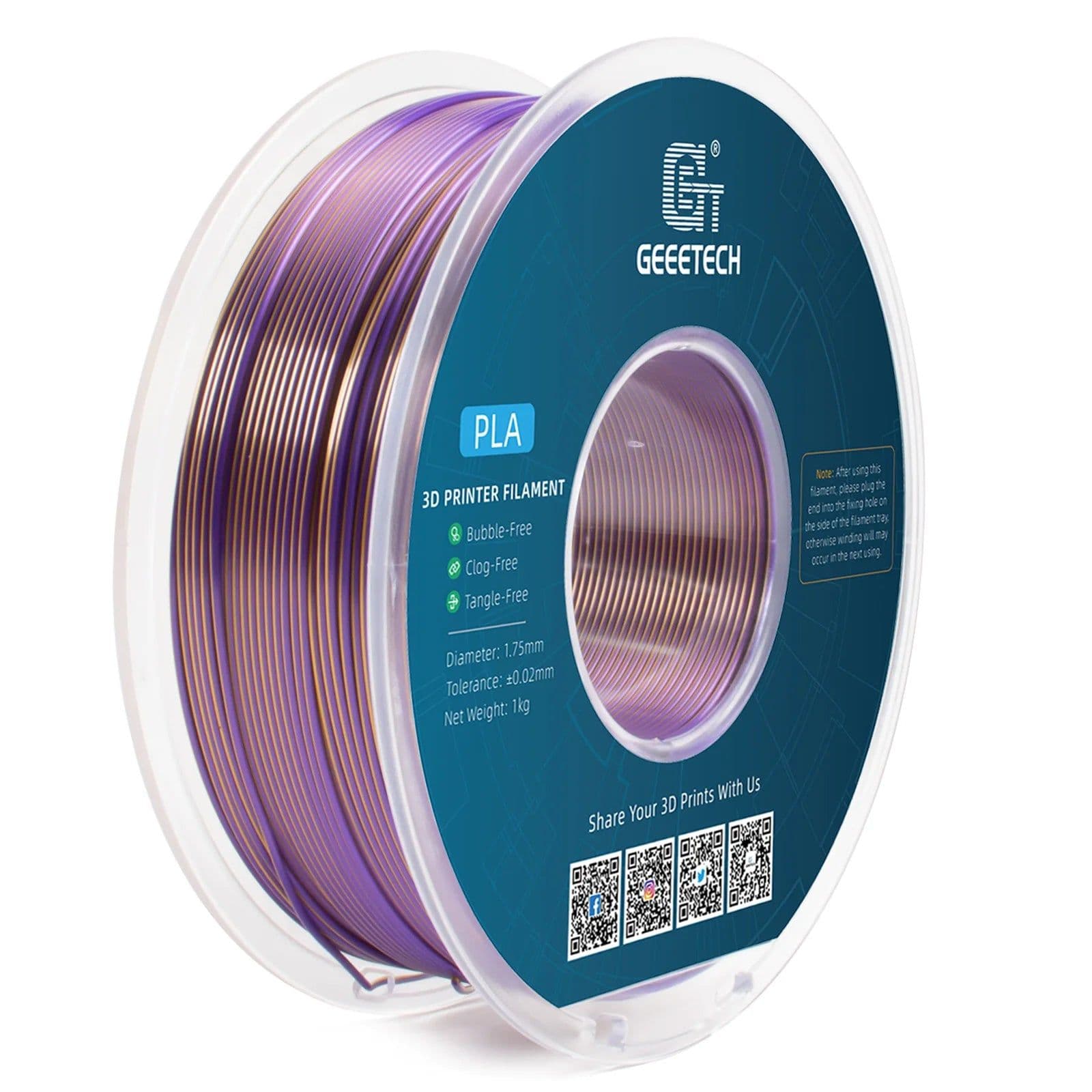 image-Geeetech Double Colors BiColor Silk PLA Filament , 3D Filament 1,75 mm 1KG Spool Wire (+/-0.03mm) Vacuum packaging