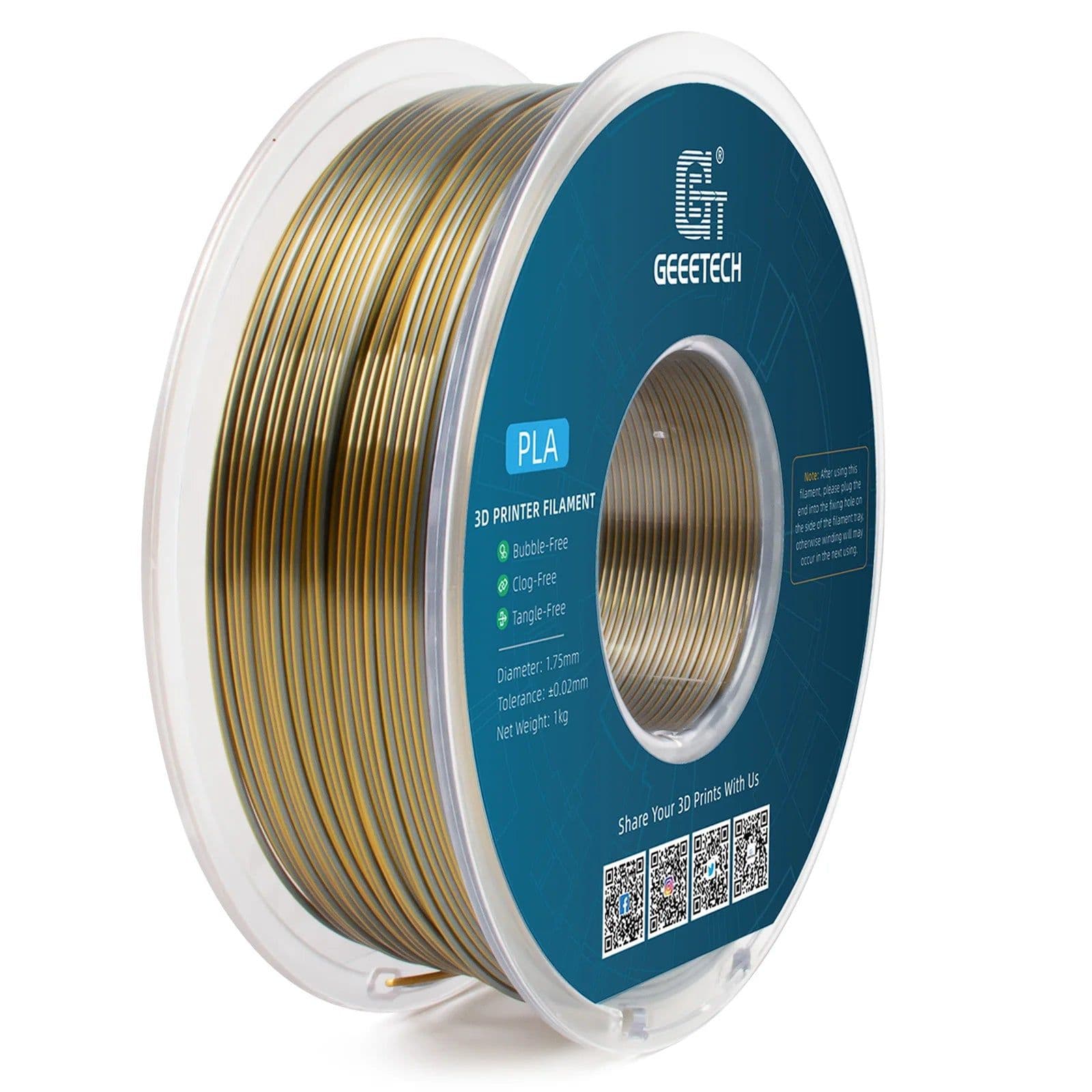 image-Geeetech Double Colors BiColor Silk PLA Filament , 3D Filament 1,75 mm 1KG Spool Wire (+/-0.03mm) Vacuum packaging