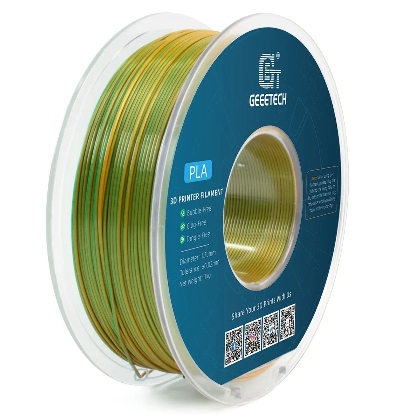 image-Geeetech Double Colors BiColor Silk PLA Filament , 3D Filament 1,75 mm 1KG Spool Wire (+/-0.03mm) Vacuum packaging