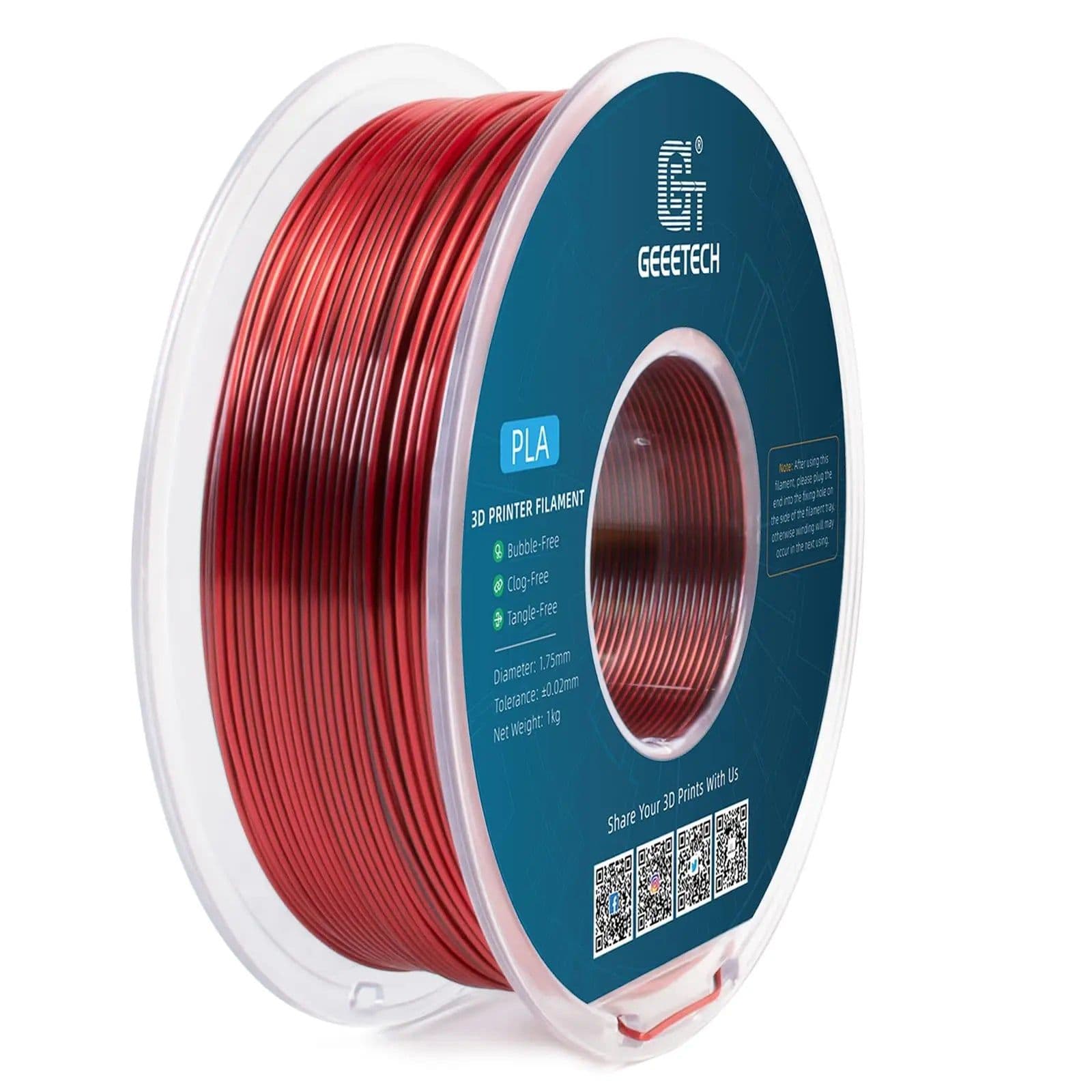 image-Geeetech Double Colors BiColor Silk PLA Filament , 3D Filament 1,75 mm 1KG Spool Wire (+/-0.03mm) Vacuum packaging