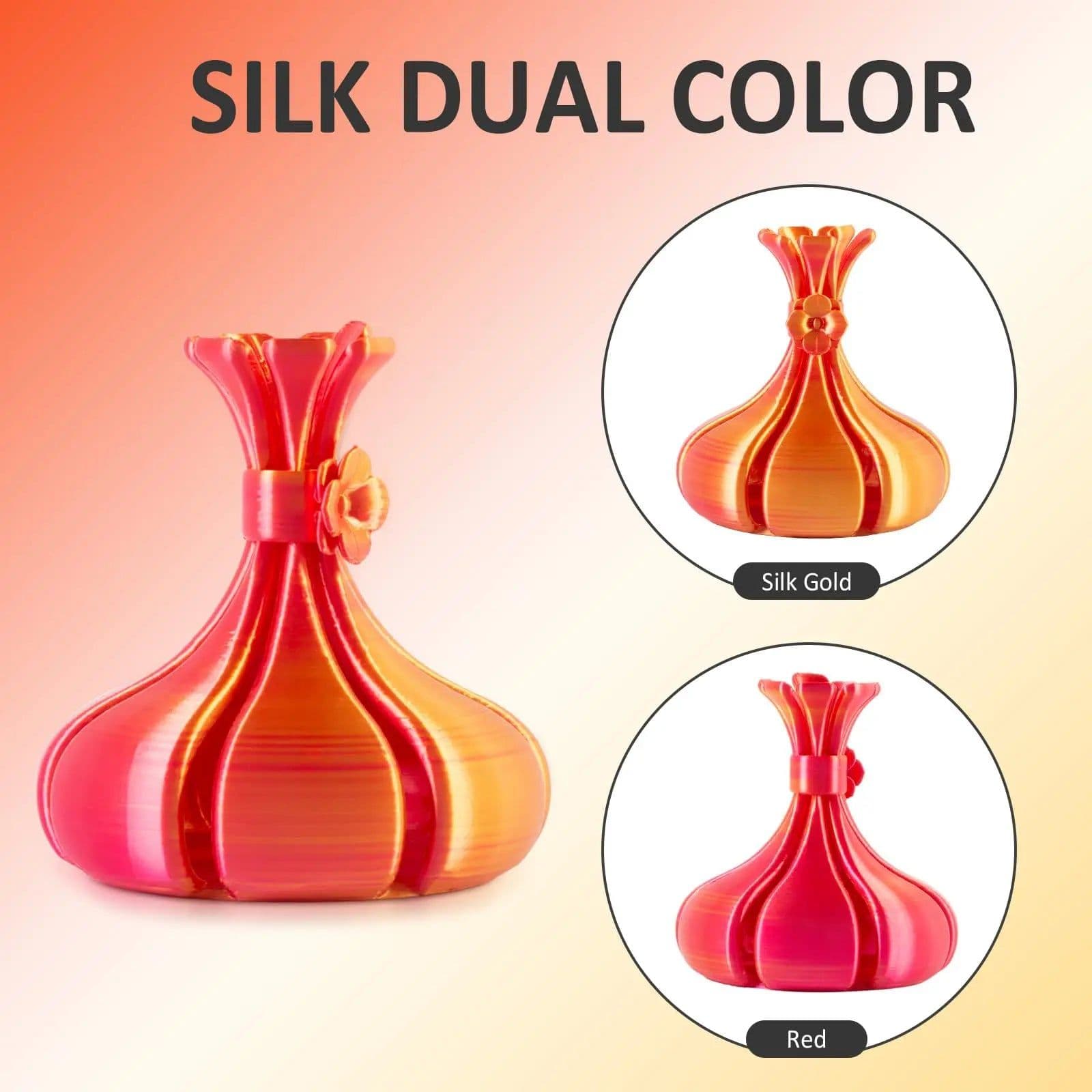 image-Geeetech Double Colors BiColor Silk PLA Filament , 3D Filament 1,75 mm 1KG Spool Wire (+/-0.03mm) Vacuum packaging