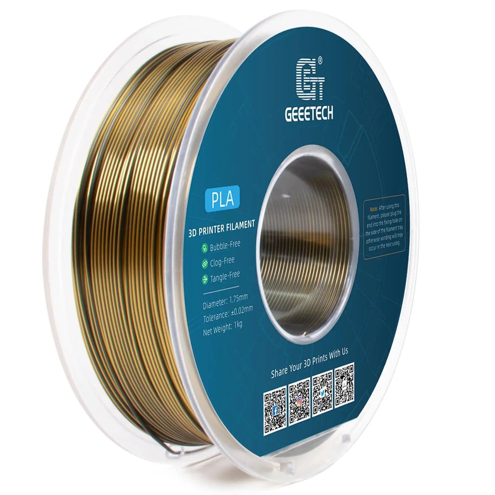 image-Geeetech Double Colors BiColor Silk PLA Filament , 3D Filament 1,75 mm 1KG Spool Wire (+/-0.03mm) Vacuum packaging