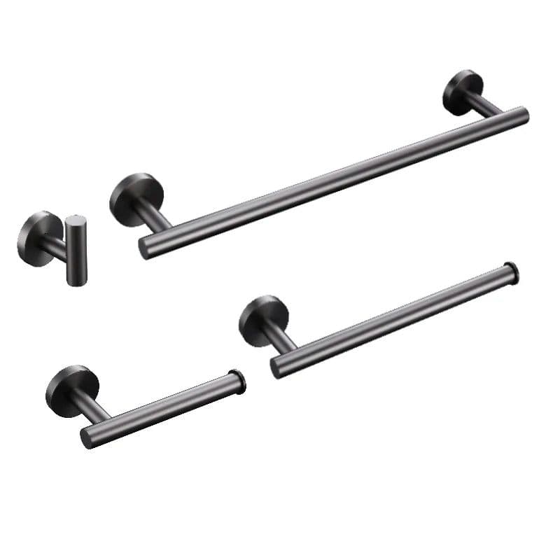 image-Stainless Steel Bathroom Accessories Hardware Set Towel Rack Toilet Roll Paper Holder Bar Hanger Hook Brushed Gunmetal Grey