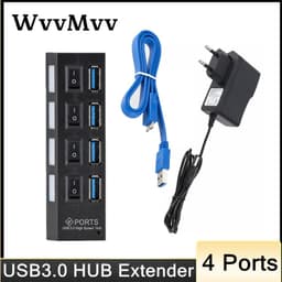image-USB 3.0 Hub 5Gbps High Speed Multi USB Splitter 3 Hab Use Power Adapter 4 Port Multiple Expander Hub With Switch For PC Laptop