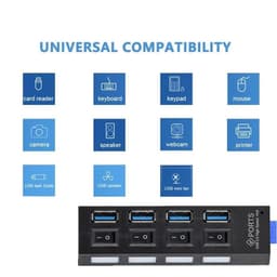 image-USB 3.0 Hub 5Gbps High Speed Multi USB Splitter 3 Hab Use Power Adapter 4 Port Multiple Expander Hub With Switch For PC Laptop