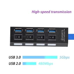 image-USB 3.0 Hub 5Gbps High Speed Multi USB Splitter 3 Hab Use Power Adapter 4 Port Multiple Expander Hub With Switch For PC Laptop
