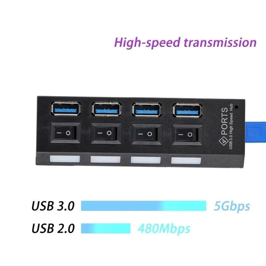 image-USB 3.0 Hub 5Gbps High Speed Multi USB Splitter 3 Hab Use Power Adapter 4 Port Multiple Expander Hub With Switch For PC Laptop