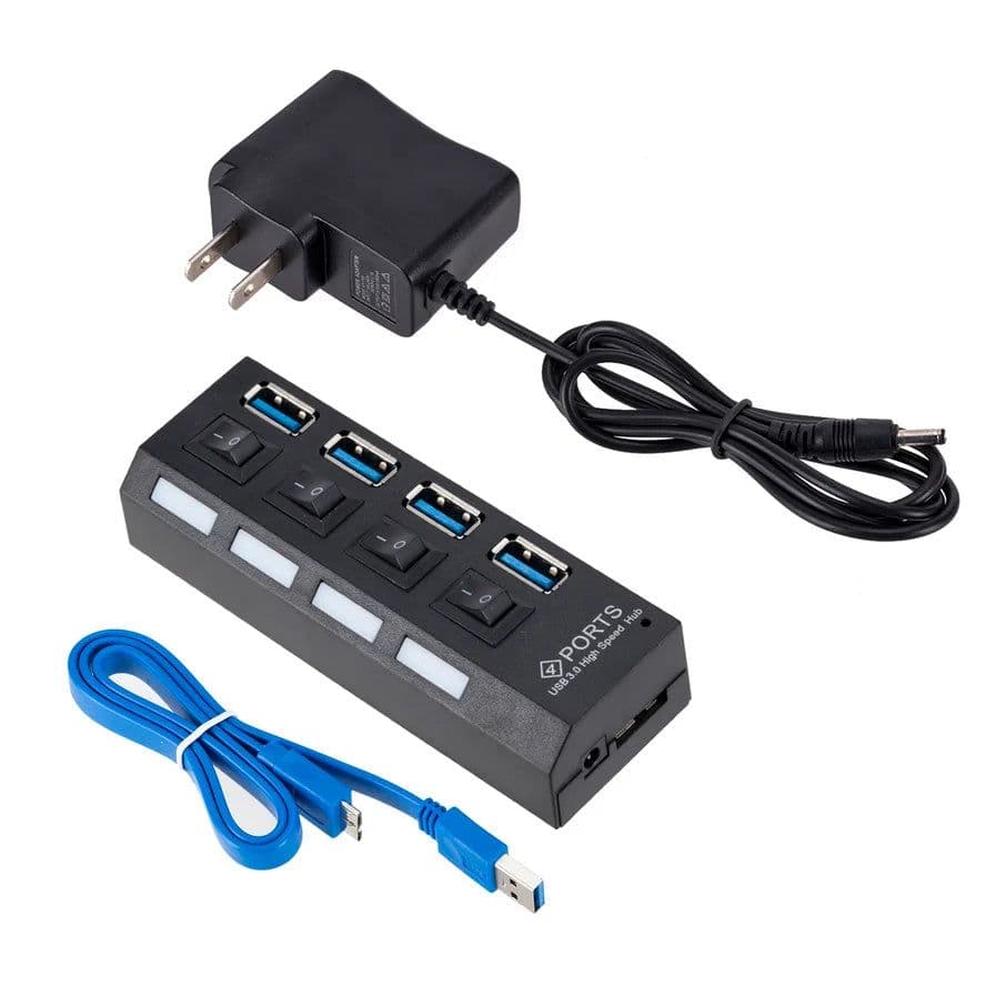 image-USB 3.0 Hub 5Gbps High Speed Multi USB Splitter 3 Hab Use Power Adapter 4 Port Multiple Expander Hub With Switch For PC Laptop